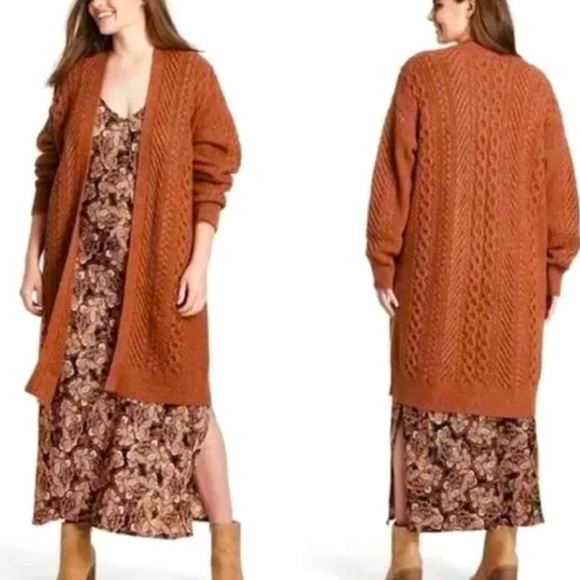 Nili Lotan x Target Open Front Cable Knit Cardigan Rusty Orange, Small - Picture 2 of 14